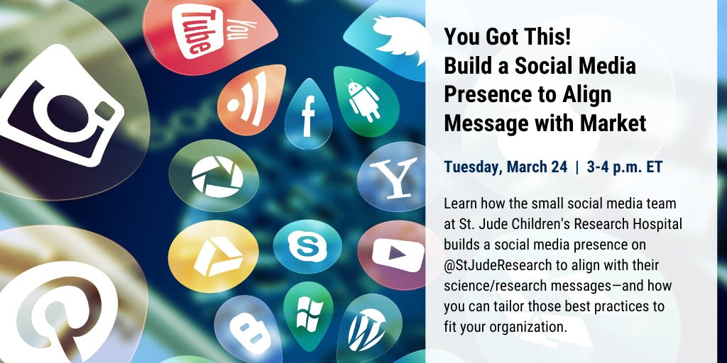PRSAHealth's tweet photo. You Got This! Join the Health Academy tomorrow for a FREE webinar with @StJudeResearch to learn how to build a social media presence to align with your organization's science & research messages! Register now: https://t.co/XicRbAAuJL https://t.co/YWuq7Vm8uC
