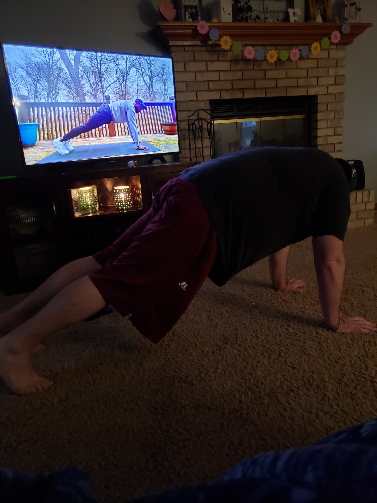 flake_68's tweet photo. Thanks to @MrAlgebraNelson for helping with our #DoWorkChallenge today. I definitely need more yoga in my life. Not as flexible as I used to be!!! #InThisTogether https://t.co/Z06E3oDFwG
