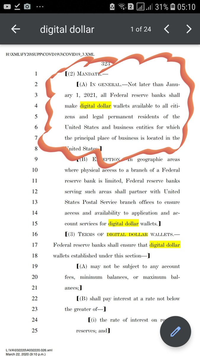 1/2 Breaking - US FED will issue "Digital Dollars" before 2021....."A draft of the coronavirus stimulus bill written by House Democrats would create a 'Digital Dollar' "