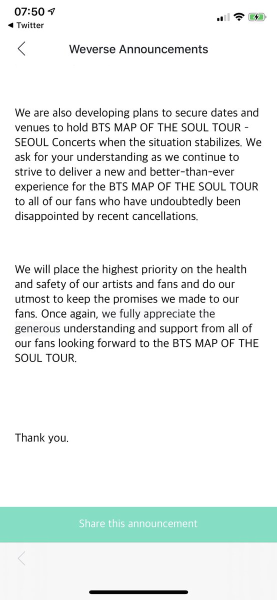 A Weverse Announcement regarding the Map Of The Soul Tour.

→ weverseapi.weverse.io/static/shares/…

<a href="/BTS_twt/">방탄소년단</a> 
#BTSxTwickenham