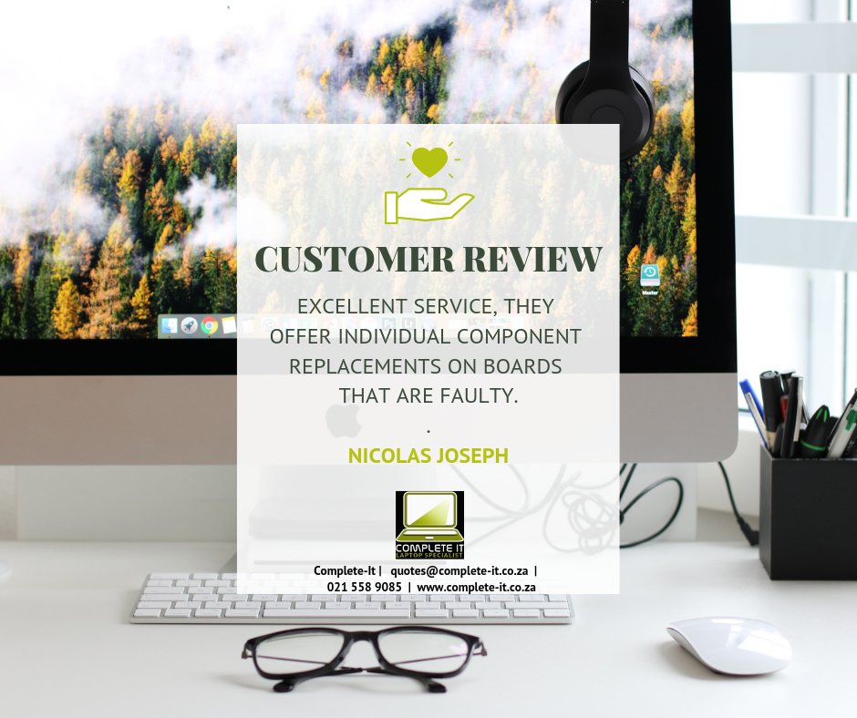 CompleteITCT's tweet image. #customerreview #completeitsolutions Excellent service - they offer individual component replacements on boards that are faulty. Nicolas Joseph #completeithanksyou #completecustomerservice #individualcomponentreplacementsonmotherboards #faultymotherboards #completecomputerrepairs