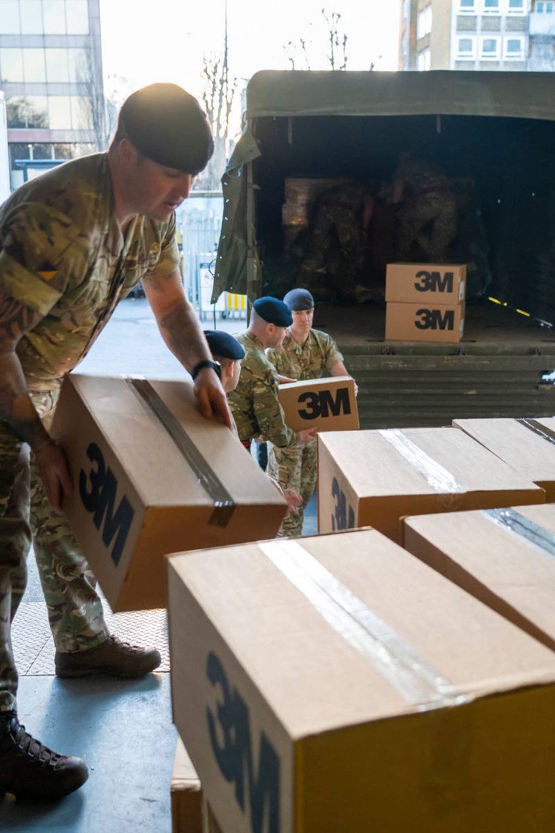 DefenceHQ's tweet image. Soldiers from 101 Logistic Brigade delivered Personal Protective Equipment to St Thomas' hospital in London this morning to boost vital stocks for @NHSuk  doctors and nurses. Read more here: 👇

gov.uk/guidance/covid…