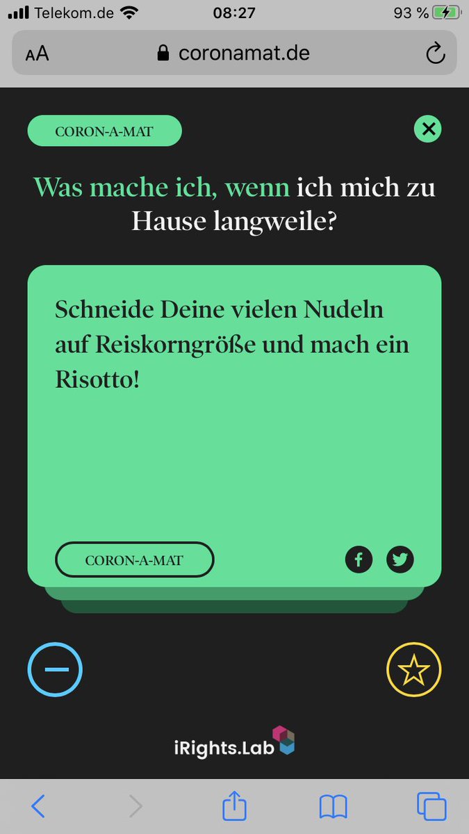 Hunderte Tipps und Tricks im Shutdown. Folgt dem <a href="/Coron_A_Mat/">Coron-A-Mat</a>  und klickt Euch durch coronamat.de Er ist sehr gut! 🌺🤩 #coronamat #COVID19 #Corona