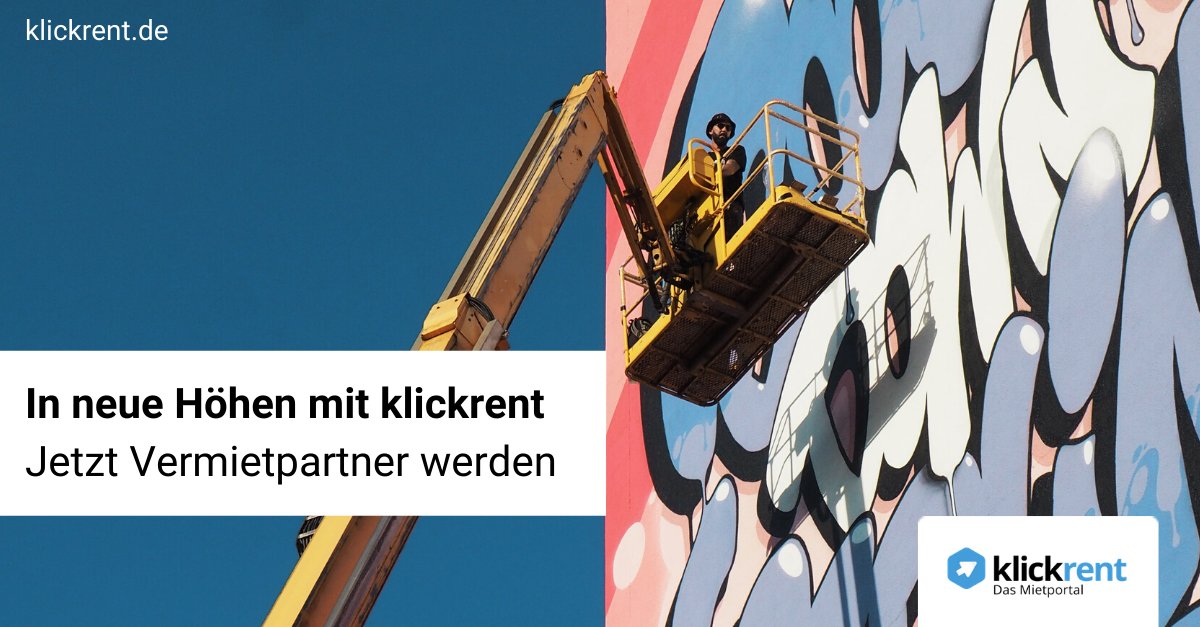 Von der #Scherenbühne bis zum #Gelenkteleskopbühne - vermieten Sie Ihre #Höhenzugangstechnik via klickrent.de. Jetzt Vermietpartner bei klickrent werden: E-Mail an partner@klickrent.de oder direkt an mich.