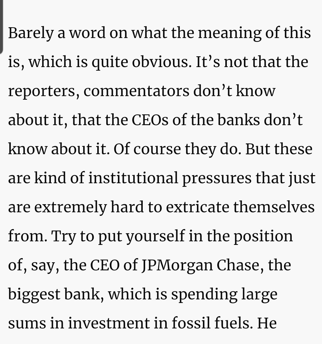 This part about the hapless, poor, Jamie Dimon.Infantile doesn't do it justice.Yes, there are institutional incentives, hence these institutions must be removed.