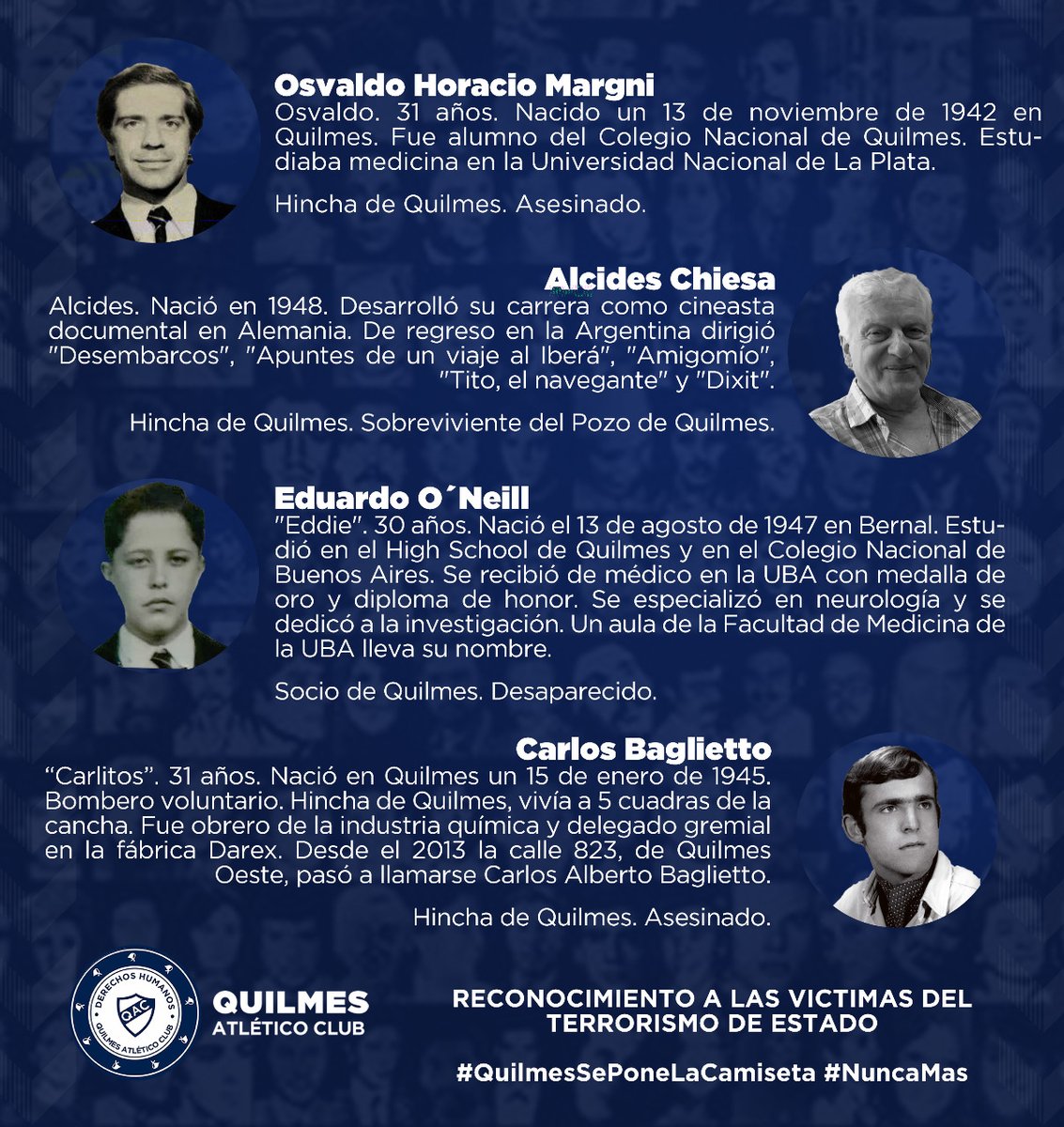 qacoficial's tweet photo. En el Día Nacional de la Memoria por la Verdad y la Justicia #QuilmesSePoneLaCamiseta #NuncaMas https://t.co/c9o7yaacvt