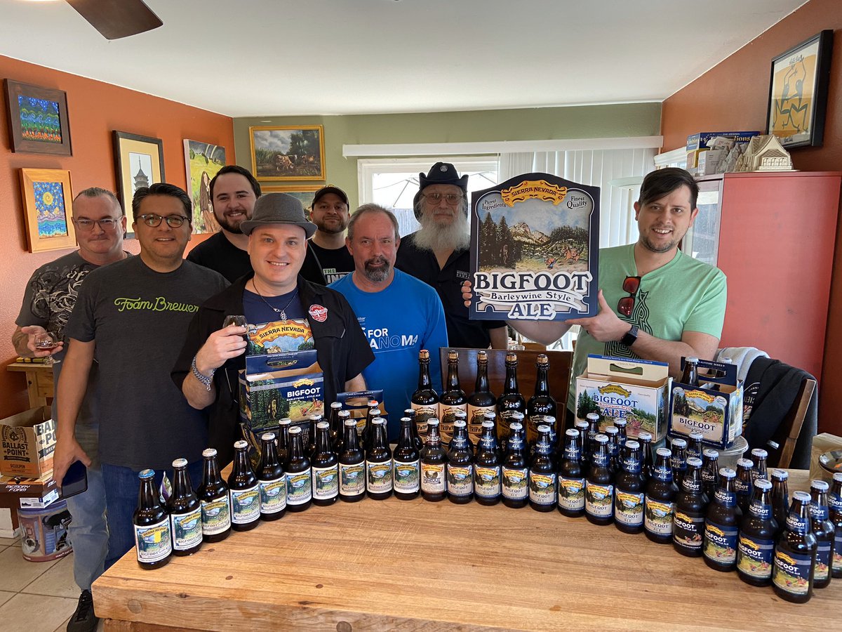 mikedashg's tweet photo. @SierraNevada how’d we do? A little 23 yr Bigfoot vertical I put together. Plus 3 different BA versions and trip in the woods. All were fantastic! Amazing still had hop character after 18+ years. It’s my go to beer and perfect for prepping. It never goes bad! https://t.co/4dXbfsnHIr