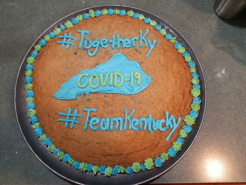 KeliReynolds14's tweet photo. How do the Reynolds pass the time while we practice social distancing? Cookie cake, yum. #TogetherKy #TeamKentucky https://t.co/XY5kgRruIj
