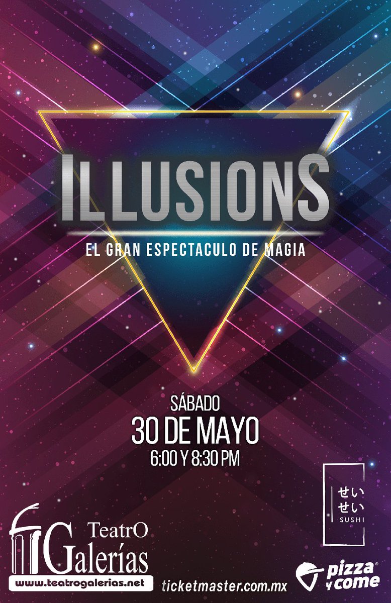 Seis grandes ilusionistas de talla internacional reunidos para hacer un espectáculo único y súper espectacular del arte de la magia 💫 #Illusions 😱🎩✨

💲 $300, $400, $500, $600.
🎟 ¡Asegura tu lugar! 👉 Boletos en bit.ly/IllusionsMagia… y taquillas del teatro