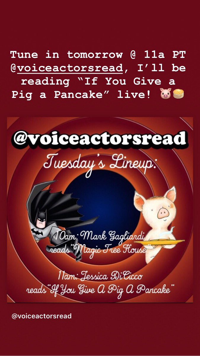 Like stories?? I’ll be reading “If You Give a Pig a Pancake” on insta @voiceactorsread @ 11a PT! Tune in w your little ones! 🐷🥞