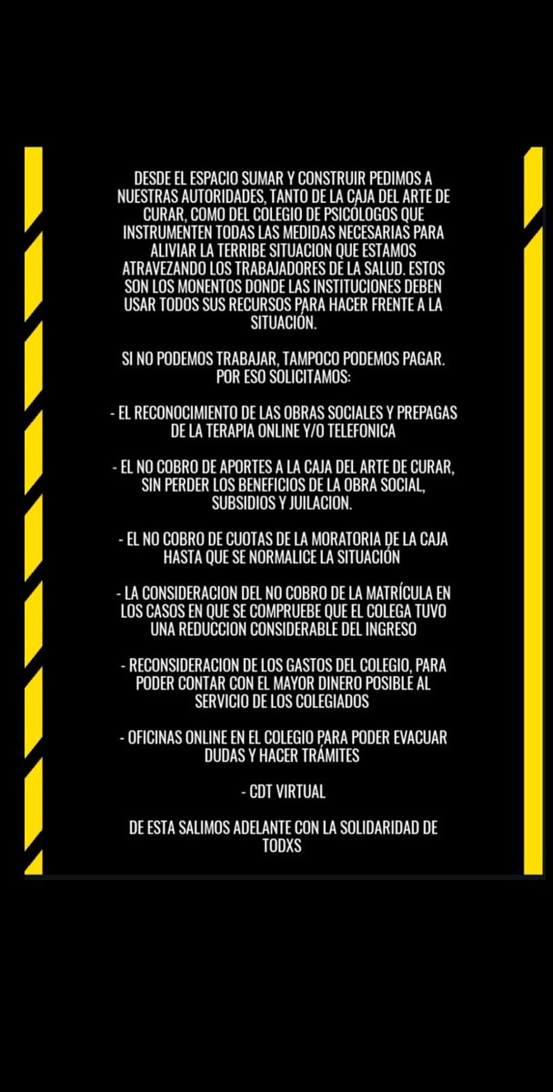 SumaryConstruir's tweet photo. #solidaridad #Psi  #profesionales #salud #ColegioDePsicologos #ArteDeCurar @colpsi #cuarentena https://t.co/mbqFHhQjGL