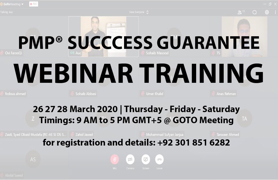 asadchaudhryauc's tweet photo. #AUC #ProjectManagement #Training with #PMP #SuccessGuarantee #Workshop
#Online #Webinar #GoToMeeting
Date: 26 27 28 March 2020
Thursday - Friday - Saturday
Trainer: Asad Ullah Chaudhry
Timings: 9 AM to 5 PM GMT+5
For registration & details: +92 301 851 6282 https://t.co/BuqJnztqV8