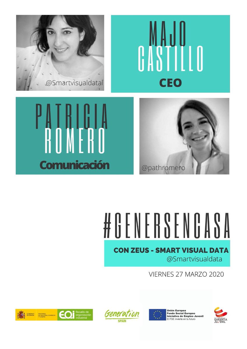 lamardeana's tweet photo. El próximo viernes nuevo encuentro digital #GenersEnCasa con Zeus @Smartvisualdata. Su CEO Majo Castillo y su responsable de comunicación @pathromero (de #GenersVLC) nos contarán cómo se adapta una de las empresas de datos con más proyección nacional #Networking #MarketingDigital https://t.co/tv9MmxYQej