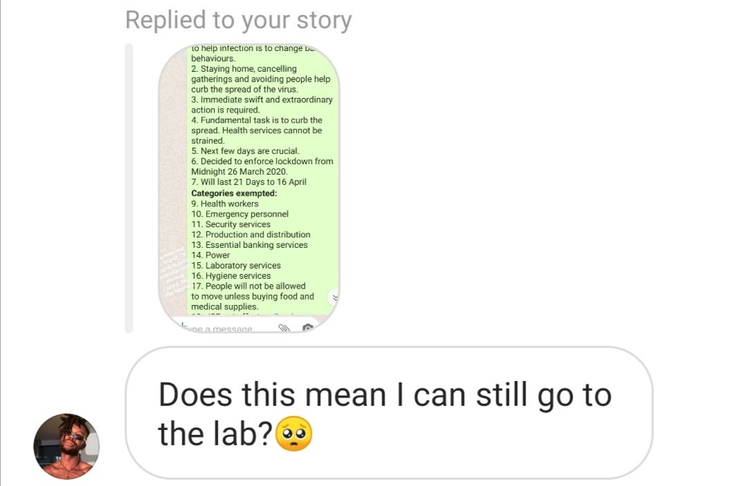HardcastleZa's tweet photo. #LockdownSA  I think the @UCTHealthSci labs are research and development not essential services ...altho🤷will wait for the official statement to see if we are allowed to go in ....😭 But I suspect not #CoronavirusInSA #COVID19 #Coronavirus #Science https://t.co/skb31lTed8