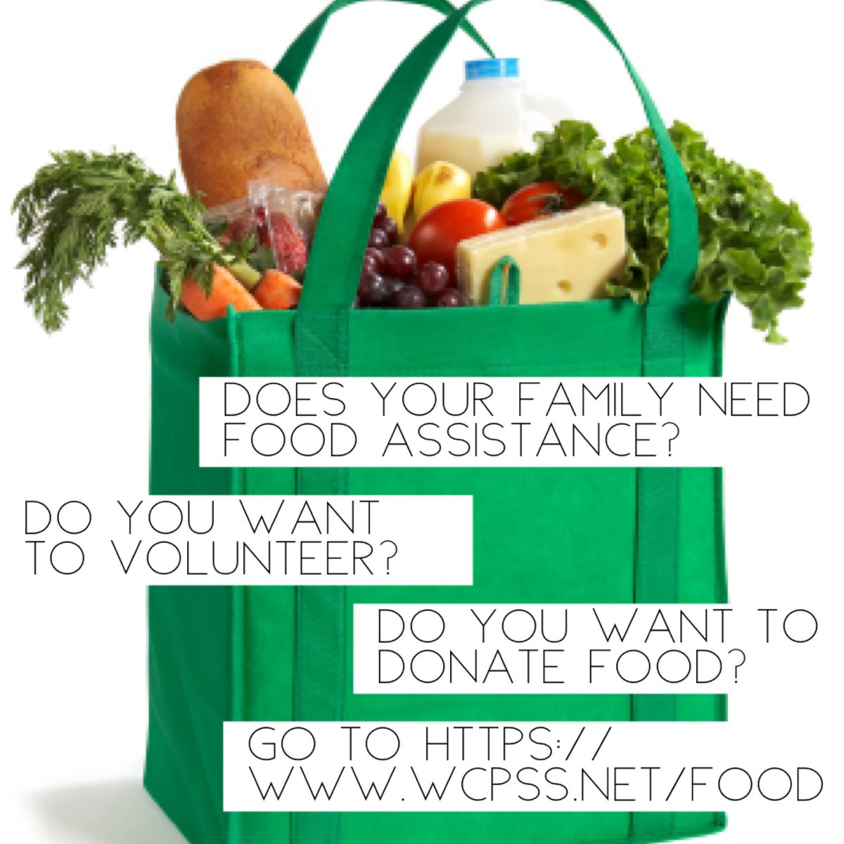 If your family needs food, wants to donate, or wants to volunteer, please visit wcpss.net/food for more information.