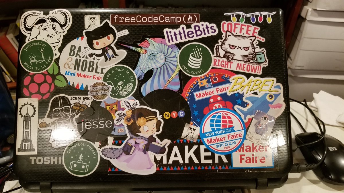 FreeCodeCampNYC's tweet image. Happy Tuesday Campers! What is your code plans for today? What is your coding space like? My laptop has so many stickers now!