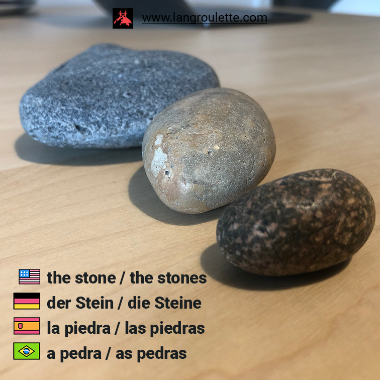 Flashcard [#english] The stone / the stones, [#deutsch] der Stein / die Steine, [#español] la piedra / las piedras, [#português] a pedra / as pedras. 

#flashcards #german #spanish #portuguese #learnenglish #learnportuguese #aprenderportugues #aprenderespañol #deautschlernen