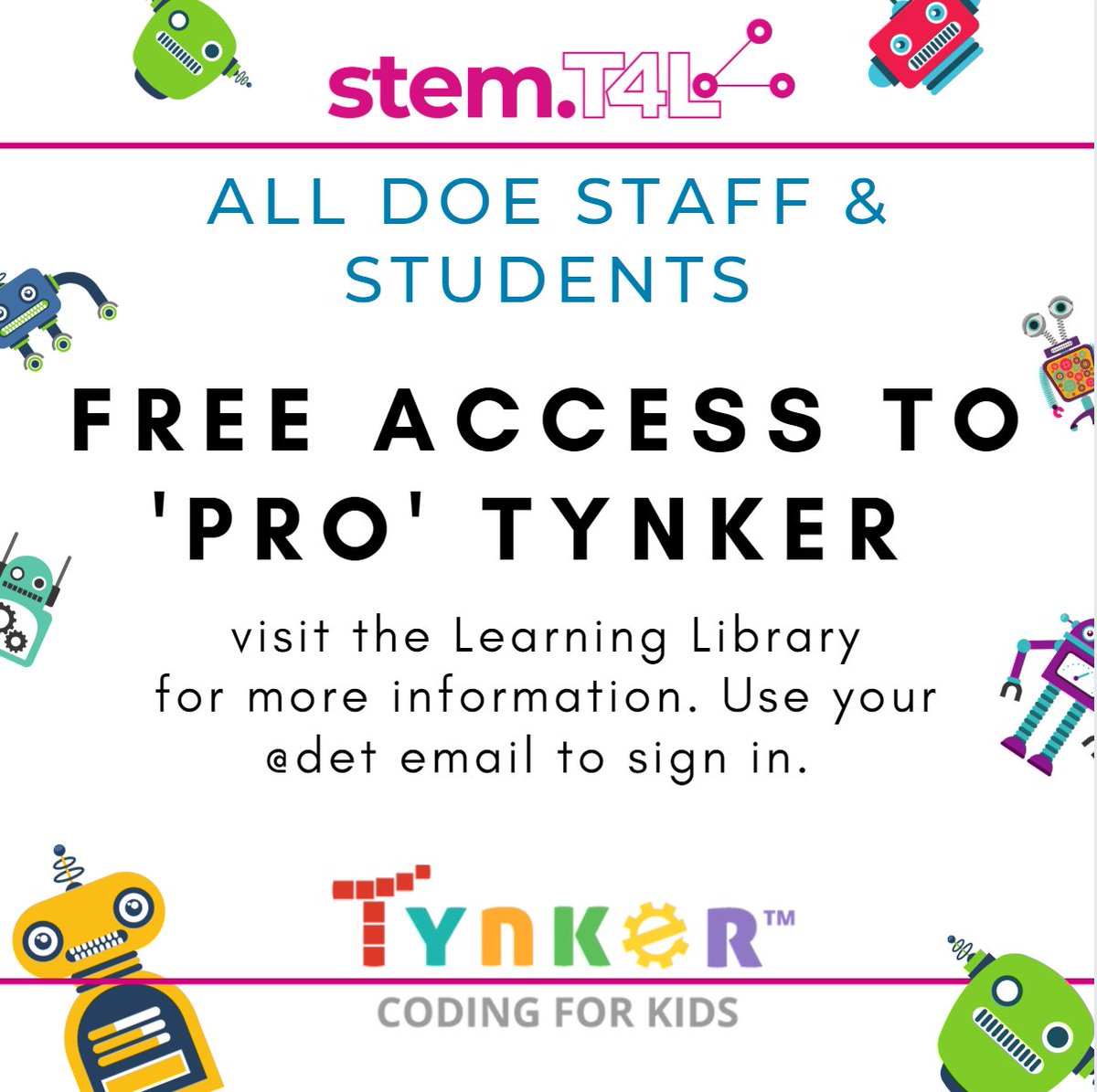 To support online learning Tynker have offered all NSW DoE staff and students free Pro access, which includes all the student self paced coding courses, assessment and progress dashboard and class management tools. DoE *teachers* can apply here.
schoolsnsw.sharepoint.com/sites/STEMShar…
