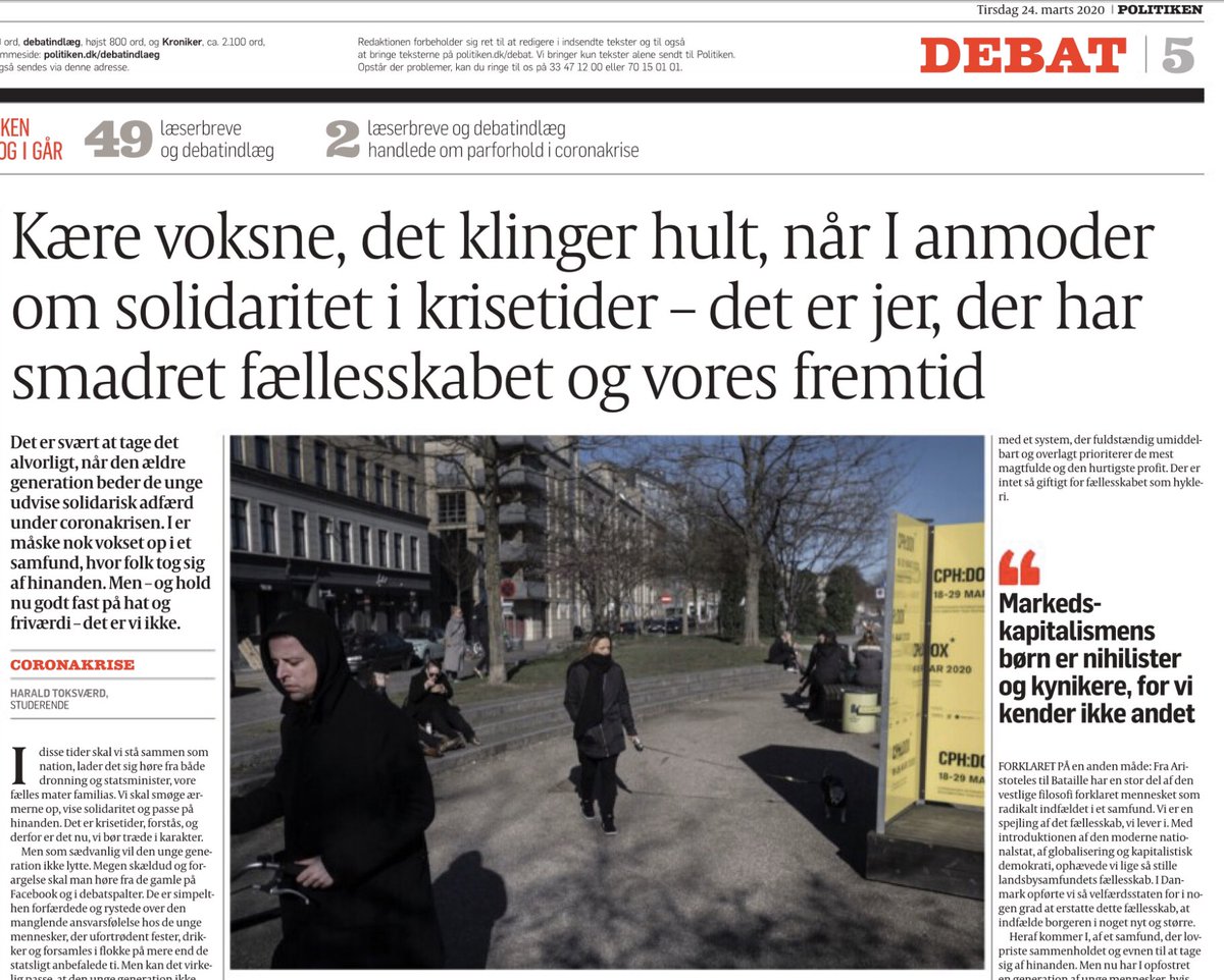 mortensode's tweet image. Måske skal de voksne krybe til korset &amp;amp; lave en social kontrakt med de unge: 
Hvis I lytter efter vores råd om social afstand under #COVID19 så vil vi til gengæld gøre mere for klimaet, fælleskabet &amp;amp; uligheden bagefter 
#dklima #dkpol @politiken