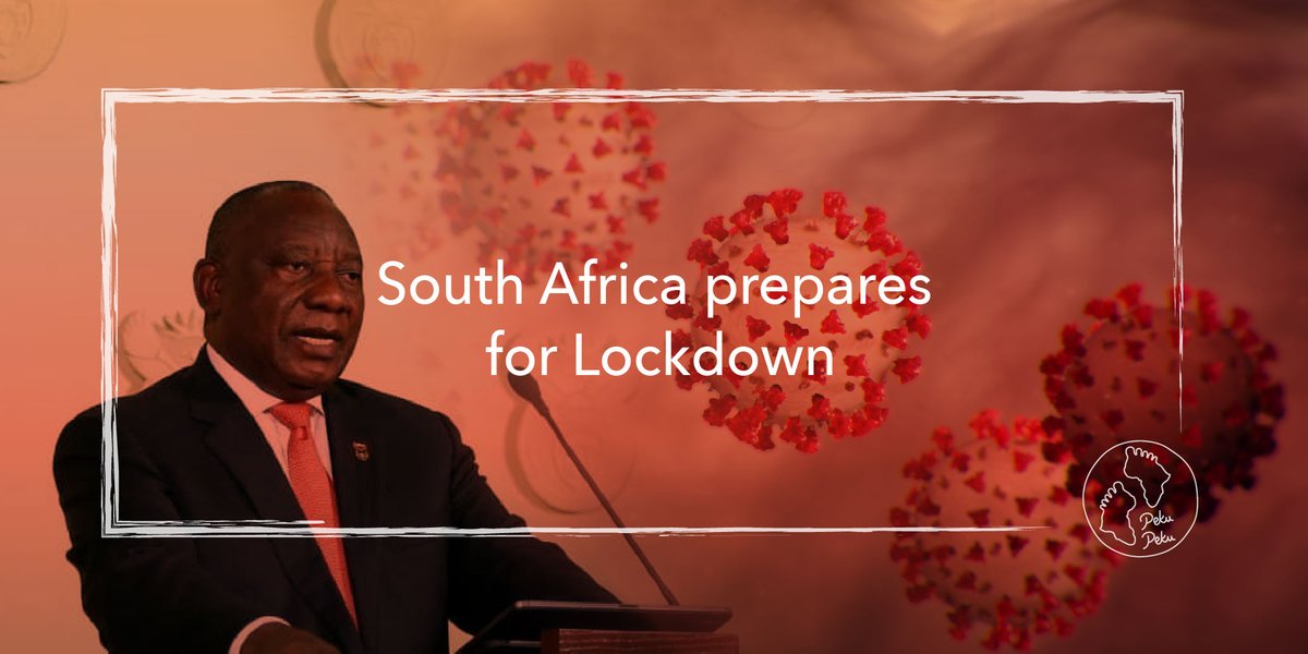 Peku_Peku's tweet photo. 🚨 ATTENTION 🚨 
South African president, Cyril Ramaphosa 🇿🇦 addressed the nation; from 26 March at midnight to 16 April 2020  South Africa will go into lockdown 🔒

Read more: https://t.co/DrYVciNXyl

#CoronaVirus #Covid_19 #SALockDown #PekuPeku #Travel #Explore #BlazeaTrail https://t.co/Kfrg6PMuuF