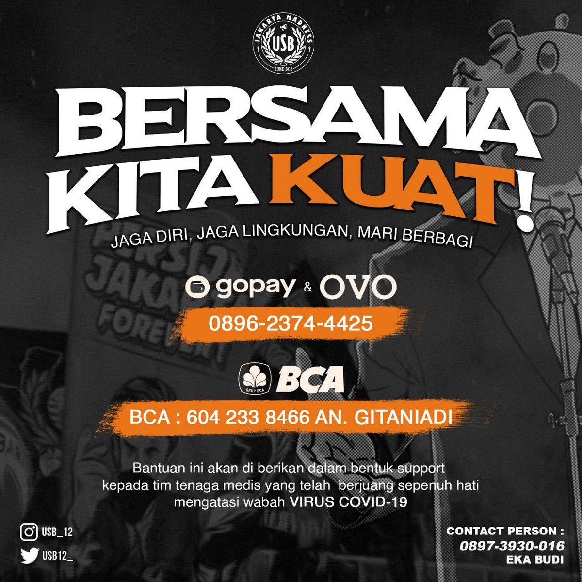 usb12_'s tweet photo. Tetap #dirumahaja kita support tim medis
1.Pilih Cara Berdonasi
2.Transfer BCA,GO pay atau OVO
3.Masukan Nomer Rekening / No HP (go pay / ovo)
4.Masukan Jumlah donasi
5.Konfirmasi ke Contact Person 
6.Terima Kasih Telah Berdonasi "Jazakumullah Khairan"
￼ https://t.co/8jThzij2V7