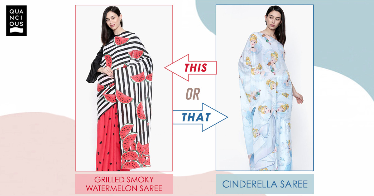 Quancious's tweet photo. What do you prefer? Grilled Smoky Watermelon saree Or Cindrella Saree-👍 if you choose Left or 💬 if you like Right more!

Shop Now!

#disney #disneylove #sari #saree #BelieveInGood #weargood #quancious #printedsaree #casualsaree #clothing #ecofriendlyfashion #quanciousfashion https://t.co/WuGhwopiPA