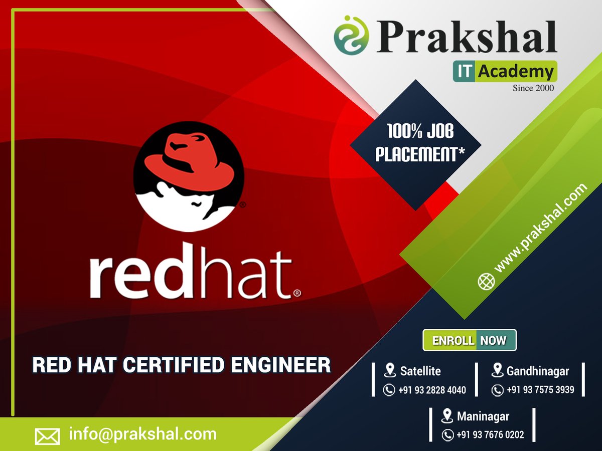 PrakshalAcademy's tweet photo. Enroll Now in Career Course and get 100% Job Assistance.
Call us for Inquiry -
Satellite - 9328284040,
Maninagar - 9376760202,
Gandhinagar-9375753939
.
#RedHat
#jobplacement
#RedHatCertifiedSystemAdministrator
#RedHatCertifiedEngineer
#RedHatVirtualization https://t.co/Hx2S0r02aS