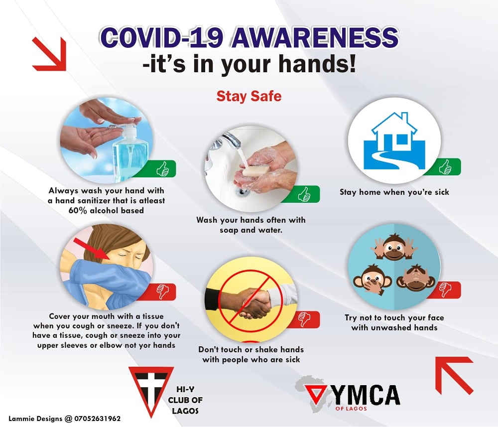 EliteLagos's tweet photo. COVID-19 AWARENESS - It's in your hands!
#StaySafe

@HiyClubOfLagos 
@EliteLagos 
@LagosYMCA 
@WZ_ymca 
@YMCA_Nigeria 
@Africa_YMCA 
@WorldYMCA https://t.co/NVw9kFh4Qc