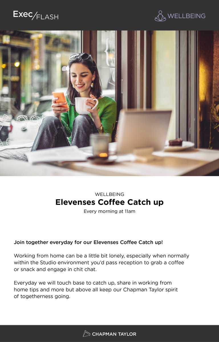 MichaelSwis's tweet photo. As part of our @Chapman_Taylor focus on #Wellbeing, we're making daily changes to help our teams feel #connected whilst we adopt to #workingfromhome. Such as today's pilot 'Elevenses' for the #Manchester Studio. As well as a general catch-up, we compared coffee mugs #CTcommunity https://t.co/Qgfp36N4pJ