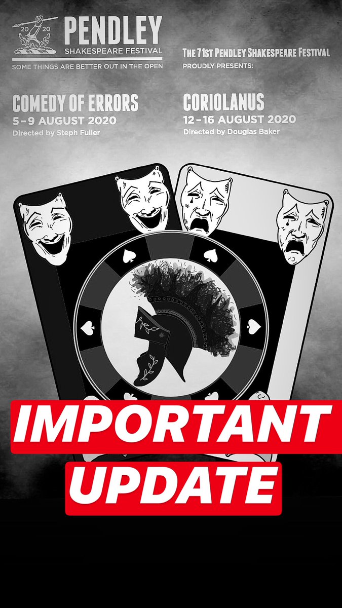 We are very sorry to announce that the 2020 Pendley Shakespeare Festival has been cancelled. 

This was not an easy decision to make but due to the uncertainty that the Covid-19 pandemic will bring us over the next few months, we’re keeping safe and planning for next year.
PSF x