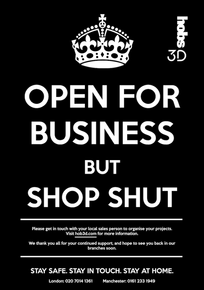 We are taking further precautionary measures to ensure our colleagues &amp; customers safety.

We will remain open for business, but our branches will be closed to the public.

For projects, contact us at:
London: info.london@hobs.com
Manchester: info.manchester@hobs.com