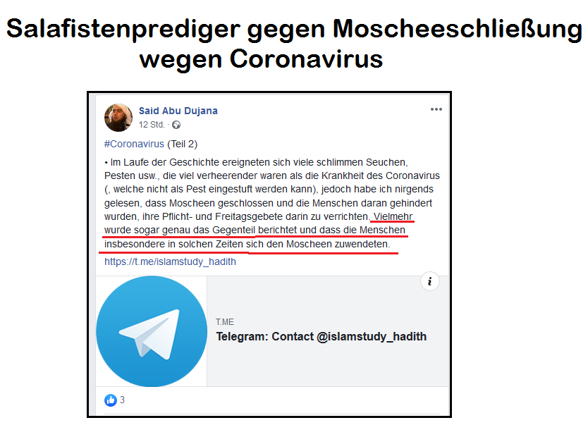 MIslamismus's tweet photo. + Salafistenprediger gegen Moscheeschließung +

Mehrere Salafistenprediger haben sich nun schon wegen der Moscheeschließungen beschwert. Gerade in Zeiten der Krise sollte man sich "den Moscheen zuwenden". https://t.co/U8OkLMeG6h