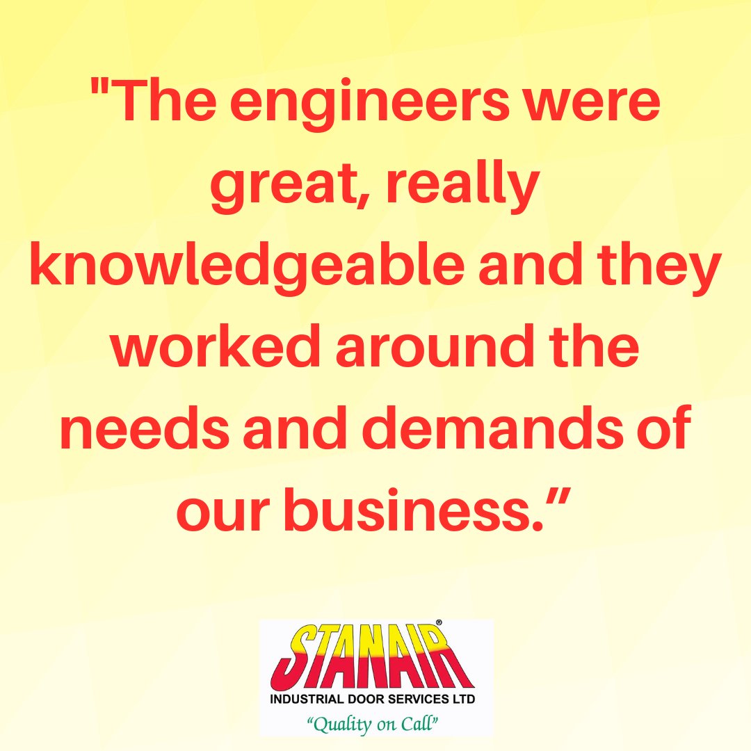 StanairServices's tweet photo. Our customers are at the heart of everything that we do. 

This is why, when visiting your site, we aim to work around your needs to ensure your working days can carry on with minimal disruption.

#TestimonialTuesday #industrialdoors #engineers https://t.co/EEcdj90dO4