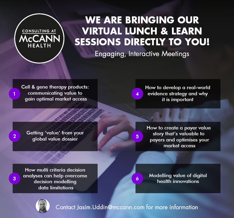 CMH_McCann's tweet photo. Working remotely? Don’t let these restrictions disrupt your market access plans. Reach out today to explore joining us for an engaging virtual ‘lunch &amp; learn’ session. Our market access experts have identified 6 key topics to explore. Contact Jasim.Uddin@mccann.com #marketaccess https://t.co/9BKznJeHTN