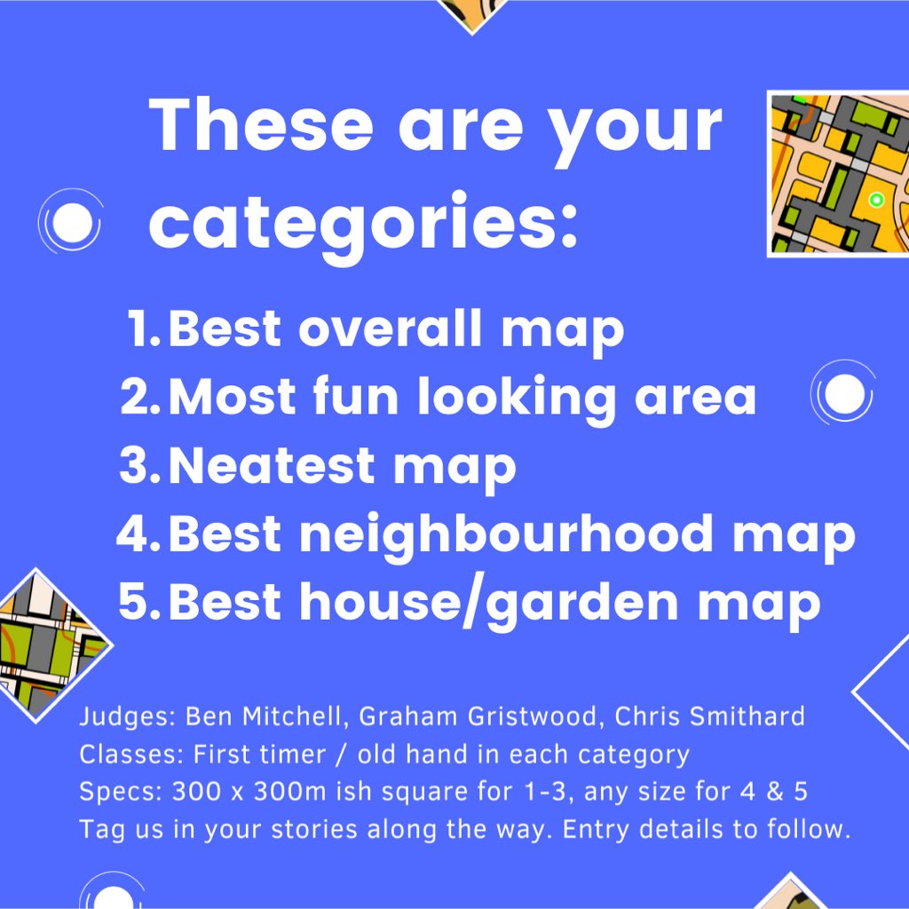 UKEliteOLeague's tweet photo. 📣 Categories and judging panel for our mapping comp released.
Instructions on getting started on Instagram/Facebook. Tips and tricks videos to follow.
#timeonyourhands #alreadycompletedtheinternet #letsgetmapping
@grahamgristwood @benmitch7 @Chris_Smithard @GBRorienteering https://t.co/trWOtcVAks