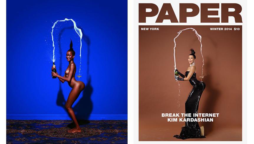 Let’s discuss her paper magazine cover. This photo shoot concept was stolen from a photo shoot from the 70s for a book called jungle fever. The book is, I shit you not, all about the fetishization is black women and their bodies. The irony.
