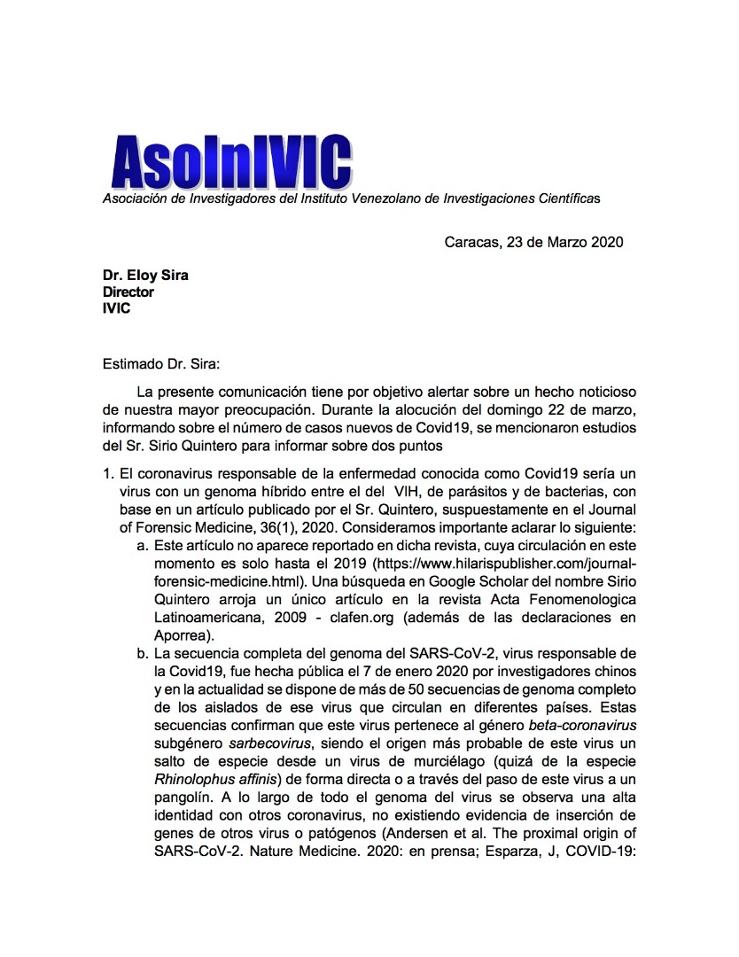 daVinci1412's tweet photo. La Asociación de Investigadores del IVIC se pronuncia sobre una supuesta cura del Covid-19 con brebaje de "científico" venezolano. https://t.co/Ic8D2t0Wi9