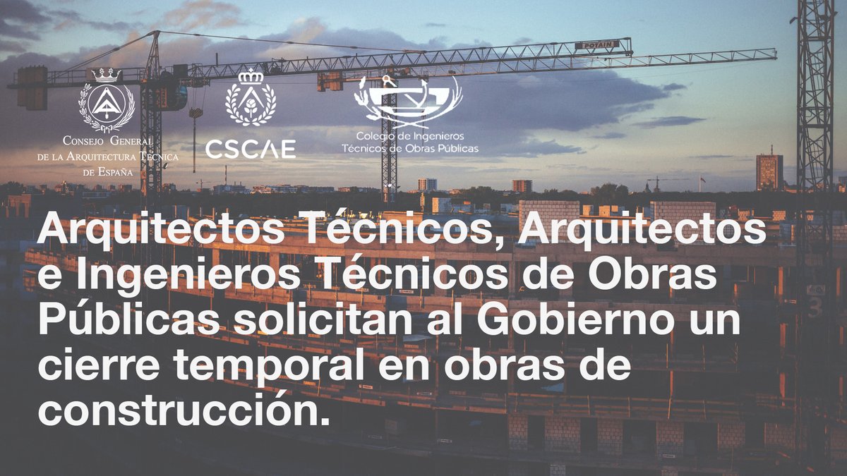 ✋🏼👷🏻‍♂️⛔️Arquitectos Técnicos, Arquitectos e Ingenieros Técnicos de Obras Públicas solicitan al Gobierno un cierre temporal en obras de construcción ante la dificultad de garantizar el cumplimiento de los requerimientos establecidos en obras de construcción
europapress.es/economia/const…