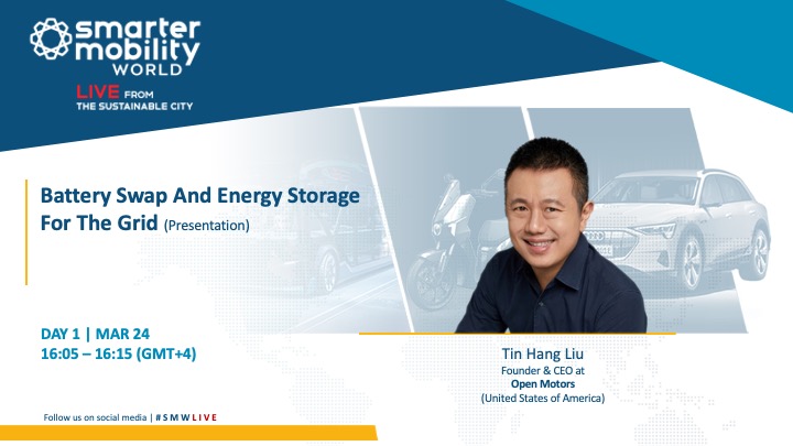 LIVE Update! (Tune in from 16:40-16:50pm GMT+4) 
Next topic? Battery Swap &amp; Energy Storage for the Grid. 

Find out everything there is to know with <a href="/TinHangLiu/">Tin Hang Liu</a>  – Founder &amp; CEO at <a href="/OpenMotors/">Open Motors®</a>!  

Live stream through this link: generationehq.com/smarter-mobili… 

#SMWLIVE