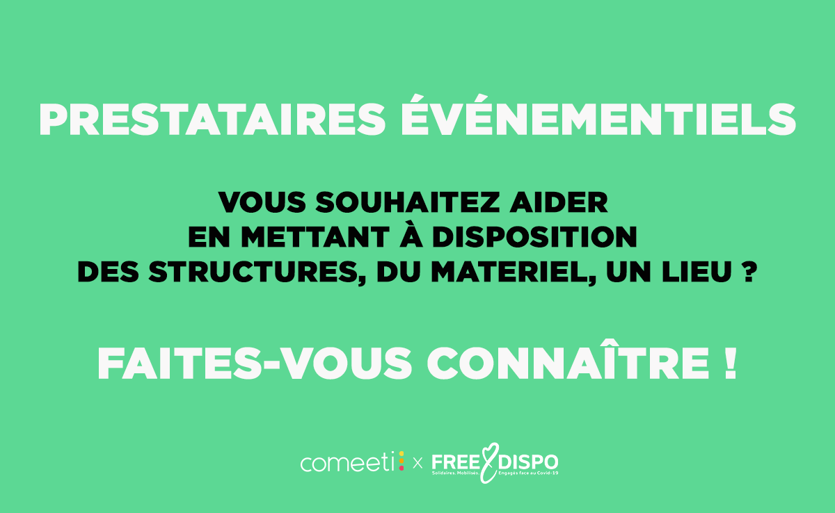 agathesammut's tweet photo. APPEL AUX PRESTATAIRES EVENEMENTIELS !
Vous disposez de structures, de matériel et/ou de lieux que vous seriez prêt à mettre à disposition des hôpitaux, associations, institutions ?
Faites-vous connaître içi > https://t.co/kW1Hb3PvQs
#eventprofs #evenementiel #event #COVIDー19 https://t.co/D9o8MP571f