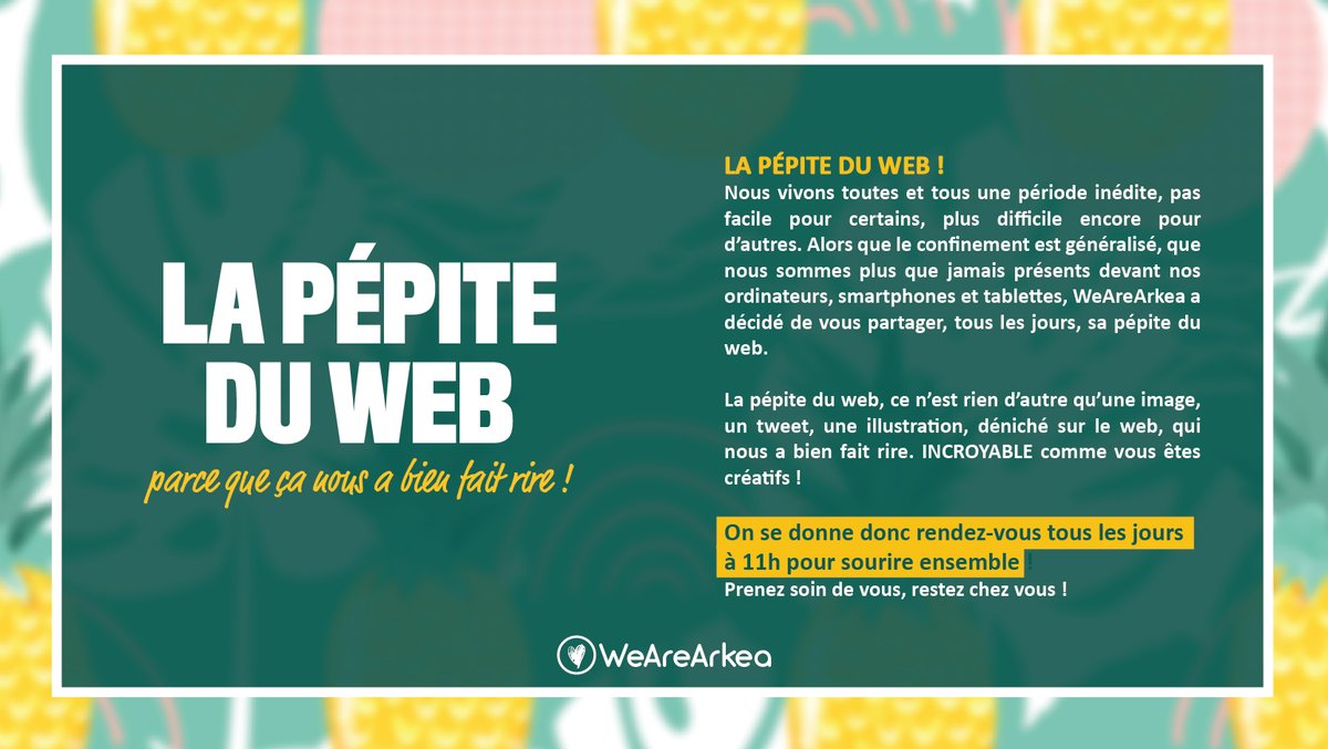 [LA PÉPITE DU WEB]
On s’en doutait… mais on n’imaginait pas à quel point Twitter était créatif 😜

⏲️ Chaque jour, à 11h, on vous partage une “pépite du web” qui nous a bien fait rire.

✉️ N'hésitez pas à nous relayer vos trouvailles (mention ou DM) #RestezChezVous