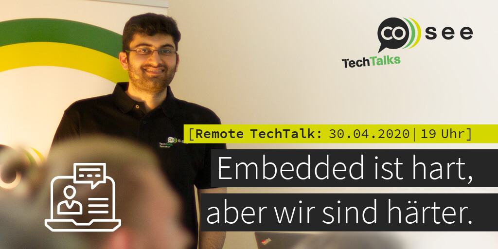 coseeaner's tweet image. Es sind ungewöhnliche Zeiten: Zum 1. Mal in der Geschichte der #coseeTechTalks verschieben wir einen Talk: Mo teilt am 30.04. seine Erfahrungen in der #Embedded-Entwicklung mit euch – sicherheitshalber virtuell. Meldet euch an und erhaltet alle Infos: 👉 bit.ly/3aaqMP7