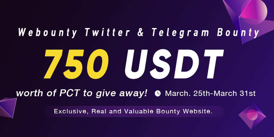 Attention! #NewBountyOnline ♥️♥️♥️

🌟Webounty official 750 $USDT worth of PCT Rewards!!!🌟

Join our official bounty at hello.webounty.io

🗓️25h, Mar- 31, Mar
☑️Telegram t.me/webounty
☑️Twitter <a href="/webounty_io/">webounty</a>

#crypto  #Airdrop #bountyhunter