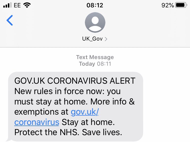 NickTarver's tweet photo. Coronavirus text message alert from the government has now been sent #COVID19 https://t.co/8d8UkjzBiM