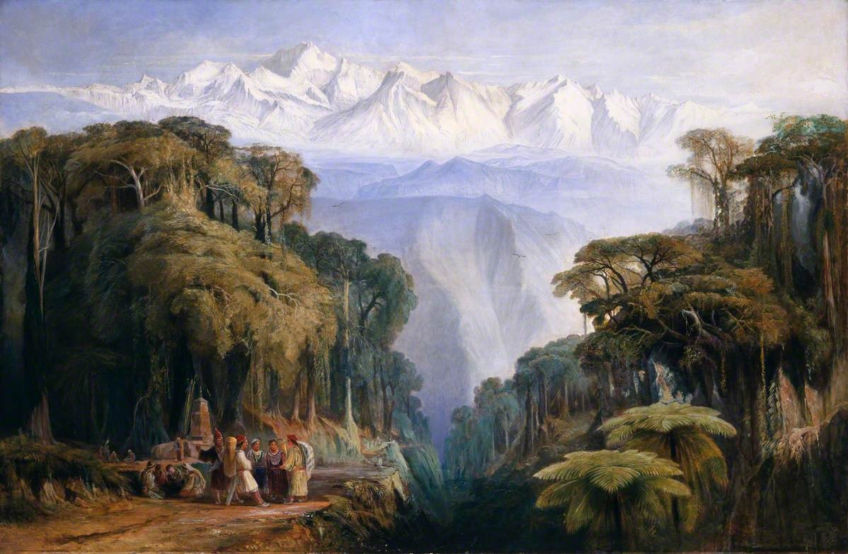 Today's theme: The Great Outdoors, starting with 'Kinchinjunga from Darjeeling' (1877) by Edward Lear. Lear described Kinchinjunga as "...so far off, so very god-like & stupendous, & all that great world of dark opal valleys full of misty, hardly to be imagined forms."