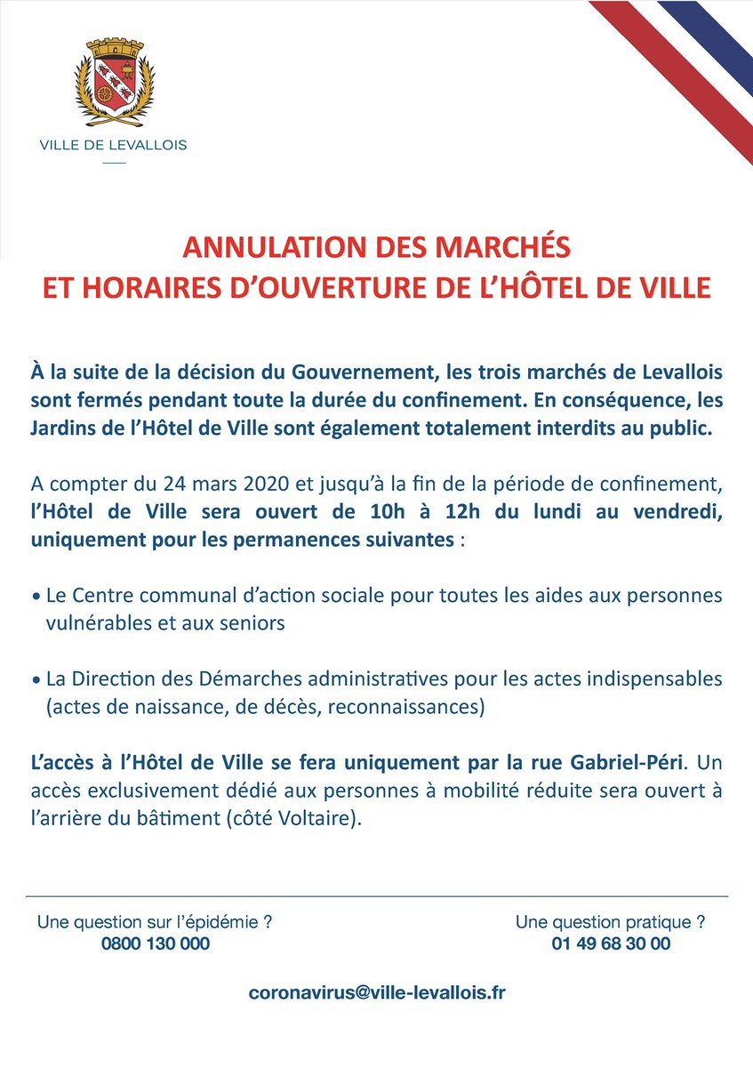 Ville De Levallois ×'××××××¨ Annulation Des Marches Et Horaires D Ouverture De L Hotel De Ville A La Suite De La Decision Du Gouvernement Les Trois Marches De Levallois Sont Fermes Pendant