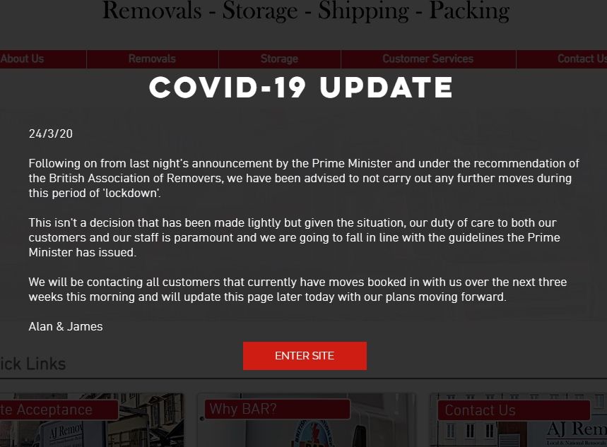 Following the Prime Minister’s announcement last night, we’ve made the tough decision to stop removals for the time being. Please visit our website for more information.

buff.ly/2VBxmHt