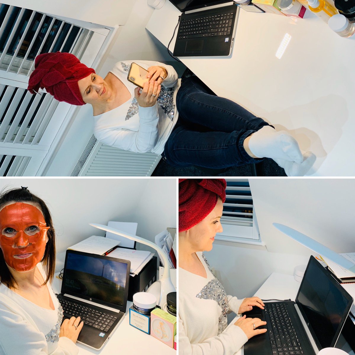 Happy Tuesday and thought I would share my tips on working from home. These are the skin expert tips on working from home #multitasking #StayAtHome #facemask #hairmask #footcream #noneedforperdicure #workfromhome #skinexpert