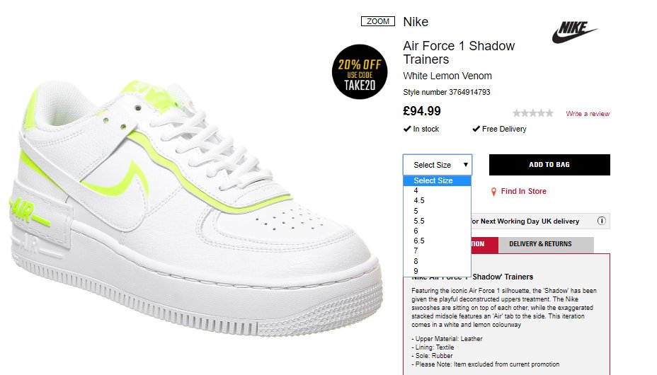 nike air force 1 shadow trainers white lemon venom