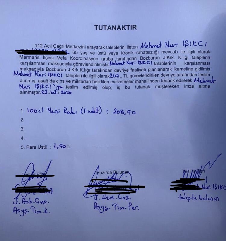 Marmaris'te 65 yaş üstü bir vatandaşın alışveriş talebi yerine getirildi. Talep, jandarma tarafından tutanağa kaydedildi.